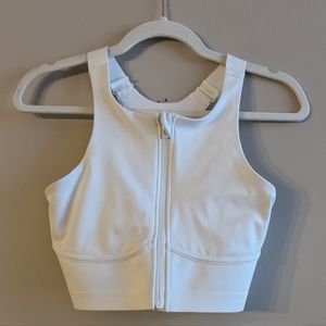Zip up white crop workout tank